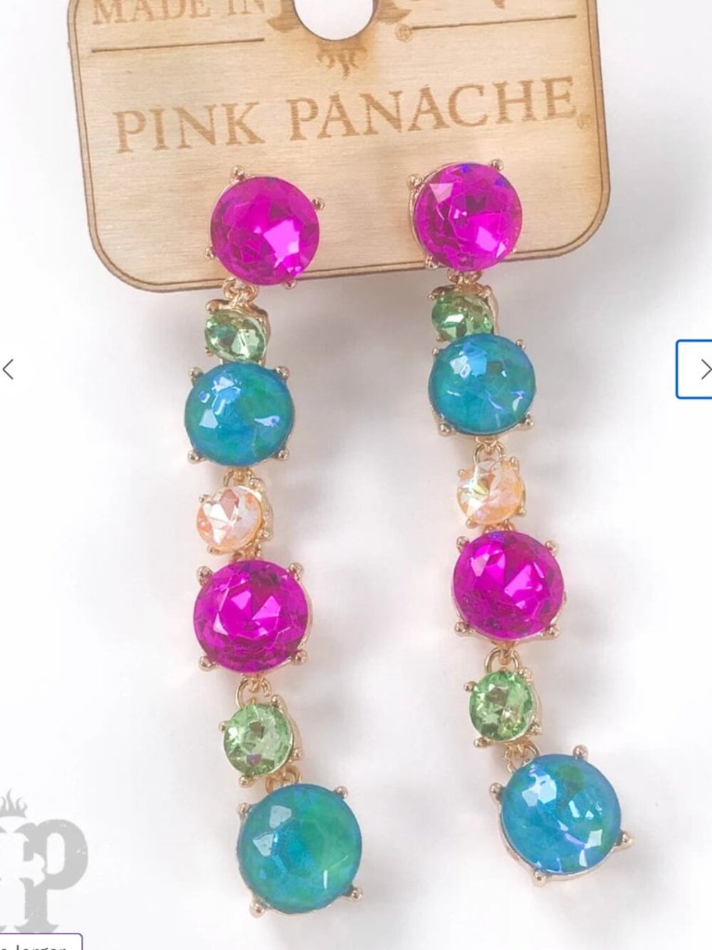 Multi Rhinestone Drop Earrings - Fuchsia